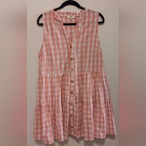 Entro Pink and White Gingham Button Down Sleeveless Ruffle Collar Dress sz L